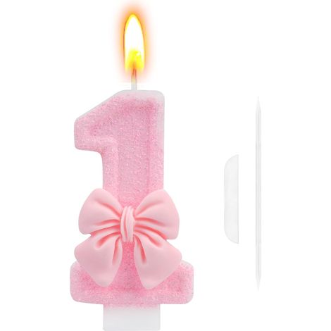 Bougie Anniversaire Chiffre 1 - 1 Pièce - Cire Végétale et Design Papillon 3D - Décoration de Gâteau Festive - Premier Anniversaire Enfant - Rose (1/5)