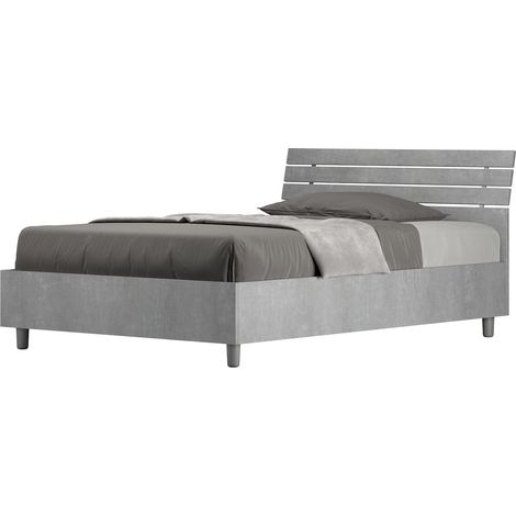 Letto 1 Piazza e Mezzo 120x190 cm con Rete Ankel Testata Doghe Inclinata Cemento (1/5)