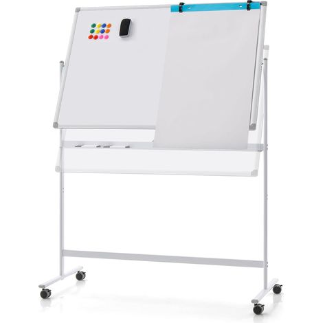 COSTWAY Lavagna Bianca Portatile con Ruote, Lavagna Bianca Regolabile in Altezza, Lavagna a Secco Reversibile per Scuola, Ufficio, Casa, 80 x 120 cm (Bianco) (1/5)