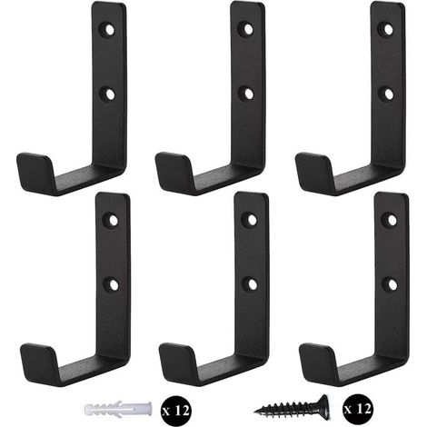 6-teiliges Set robuster Wandhaken, J-Haken für die Garage, universelle schwarze Schraubhaken, Garderobenhaken, stabile Haken zum Aufhängen, Garage, Wandhalterung für sperrige Gegenstände
