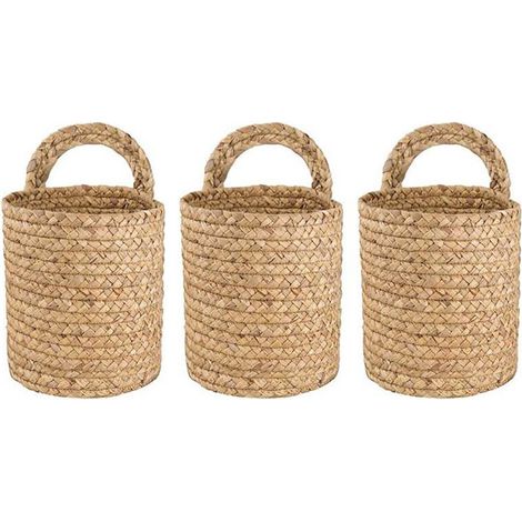 3er-Pack Wandhängekorb aus Rattan für drinnen und draußen, Hängende Blumenampel, Hängekorb S