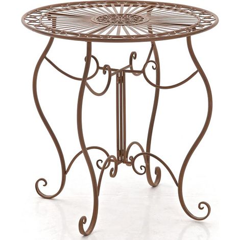 Table de jardin ronde style rustique en fer forgé marron vieilli 100003043 (1/5)