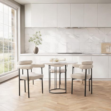 Set de 4 chaises design en tissu beige pour salle à manger en fer (1/5)