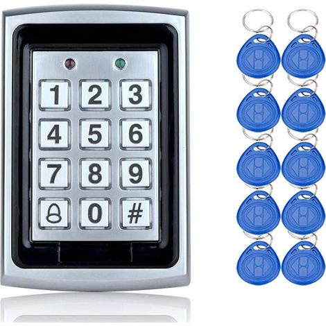 1 Clavier Contrôle D'accès Métal, Code Pin Et Rfid 125khz, 10 Porte-clés, Pour Portail Et Porte Extérieur