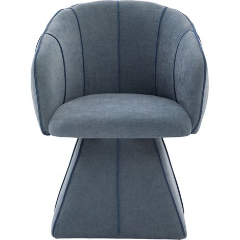 Silla giratoria individual de chenilla azul con respaldo alto y reposabrazos (1/5)