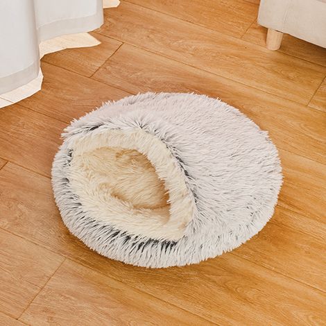 Geschlossenes Katzen- und Hundehaus mit Wärmekissen für den Winter, innen dick gefüttertes, reversibles Plüschhaus mit langem Flor, komfortables Herbst-Winter-Bett für Haustiere unter 2,5 kg, Durchmes