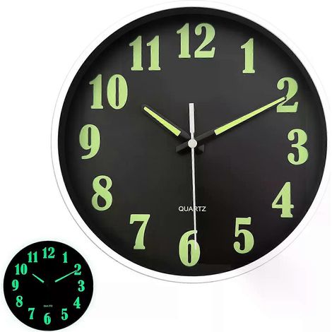 Horloge murale minimaliste de 20 cm (8 pouces) avec aiguilles numériques lumineuses et phosphorescentes, silencieuse, idéale pour la décoration intérieure. (1/4)