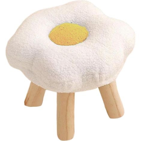 Pouf Repose-pieds - Forme Fleur - Base Antidérapante - Pieds Bois - Blanc - Pour Bureau Canapé Chambre - 1 Pièce (1/5)