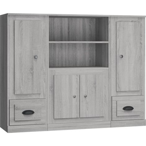 Aparador buffet cómoda mueble unidad de almacenamiento organizador cocina salón salón 3 piezas madera contrachapada Sonoma gris 020037177