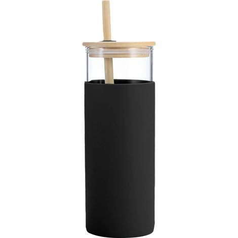 Gobelet Verre 500 ml - Couvercle Bambou - Paille Bambou - Support Silicone - Usage Multifonctionnel - 1 Pièce (1/5)