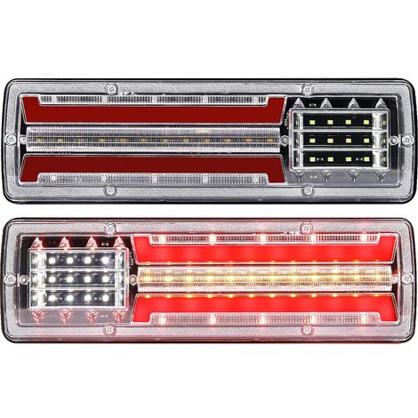 Luces traseras LED para remolque, luces traseras para camión, 2 luces de freno traseras, luces traseras universales de 24 V con fluido secuencial, luces de freno y giro (24 voltios)