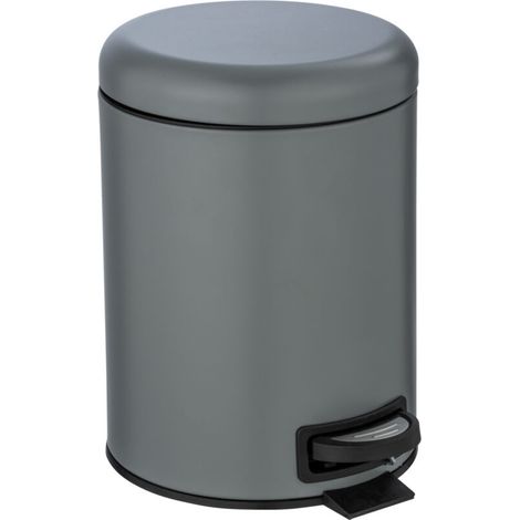 Poubelle à pédale Salle de bain modèle Leman, poubelle salle de bain, poubelle WC, collecteur de déchet bureau, Contenance 5l, Coloris inox gris, 21x24x28cm (1/5)