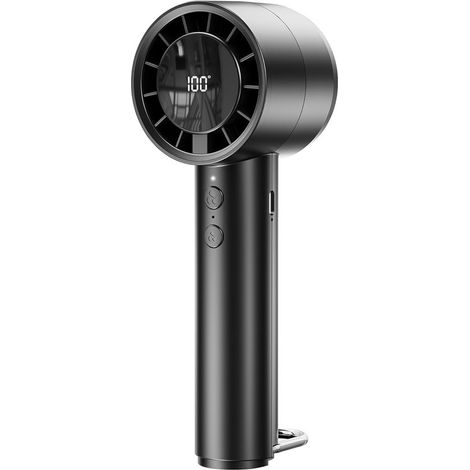 Ventilador portátil con batería recargable, mini ventilador con pantalla digital, negro. (1/2)