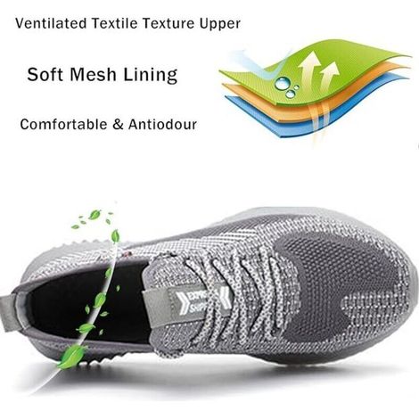 Chaussures de Sécurité Unisexes à Bout en Acier - Baskets Légères Résistantes à la Perforation pour l'Industrie et la Construction Gris 46 (1/3)