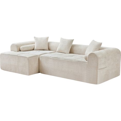 Divano angolare beige in tessuto chenille 263 cm MODENUIT (1/5)