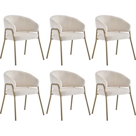 Chaise de salle à manger blanche en velours mouton avec pieds dorés (1/5)