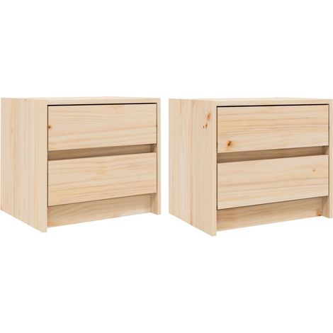 Juego de 2 mesitas de noche con dos cajones 40 x 31 x 35,5 cm madera de pino bruto DEC034763