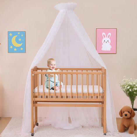 Couvre-lit en tulle - Longueur : 120 cm - Decoration de chambre de bébé - Convient pour lit de bébé, berceau et lit d'enfant (barre de ciel), conient pour garçons et filles (blanc) (1/5)