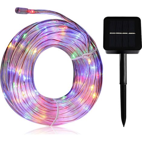 Guirnalda de luces solares LED de 100 W, 12 m, P65, impermeable, luces navideñas para Navidad, bodas y fiestas en el jardín (negro) (1/5)