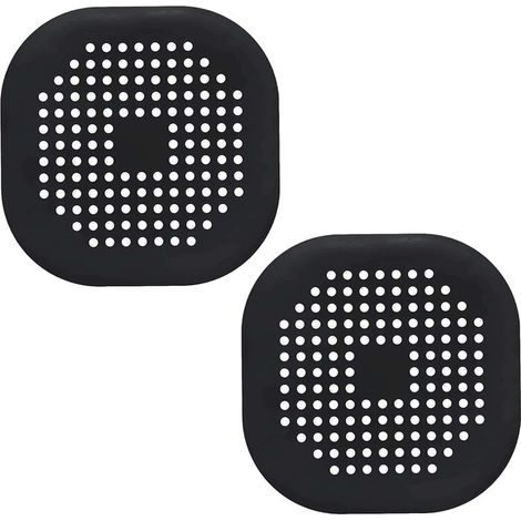 Lot de 2 bouchons de douche/caniveau à cheveux, accessoires de salle de bain, couvercles de bonde en silicone durable avec ventouses, forme de cœur, noir. (1/4)