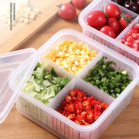 Plateau De Rangement Pour Légumes - 4 Compartiments Séparés - Couvercle Étanche - Empilable - Pour Réfrigérateur Cuisine Armoire - 2 Pièces (1/5)