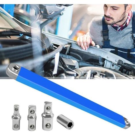 Clé à rallonge décalée, clé à cliquet décalée à chocs, clé à douille pour espaces restreints et fixations difficiles d'accès (bleue) (1/5)