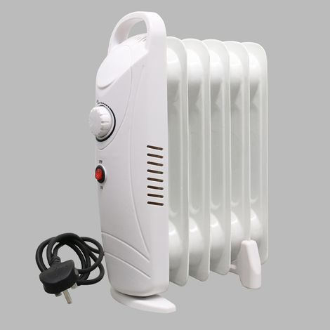 Oil Filled Radiator 6 Fin 800W Mini Electric Portable Heater W/ Thermostat White (1/5)