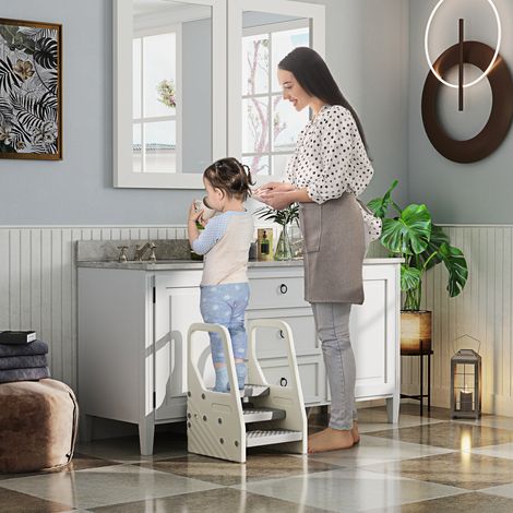 Marchepied enfant escabeau 3 marches pour enfants hauteurs réglables de à 2 43 x 42 x 65,5 cm - gris (1/4)