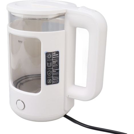 Bouilloire électrique sans fil 2000 W en acier inoxydable 304, 2 L, double paroi, avec arrêt automatique et protection contre la surchauffe, prise UE 220 V, blanche. (1/5)