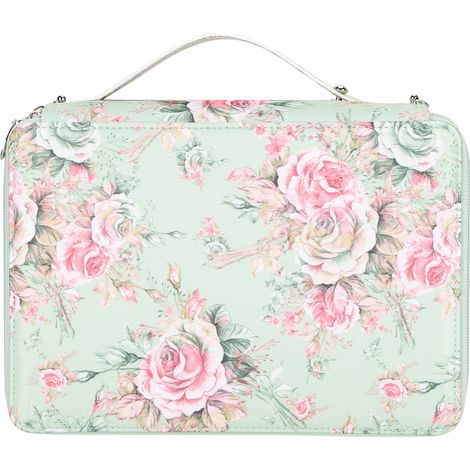 Pencil Case Rose Printed Multi Layer Zipper 252 Slots Portable Pen Holder Storage Pocket(Green Background Rose ) (1/5)
