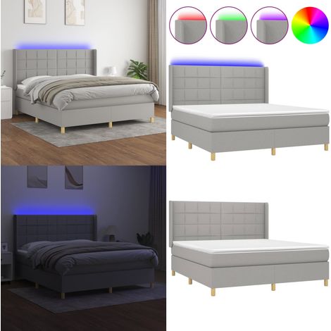 Boxspringbett mit Matratze & LED Hellgrau 180x200 cm Stoff - Boxspringbett - Doppelbett - Schlafsofa - Bettenrahmen - Lattenrost - Home & Living