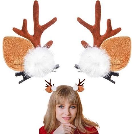 1 Paire de Barrettes à Bois de Renne avec Pompons Moelleux, Accessoires de Cheveux de Noël pour Filles et Adultes (1/4)