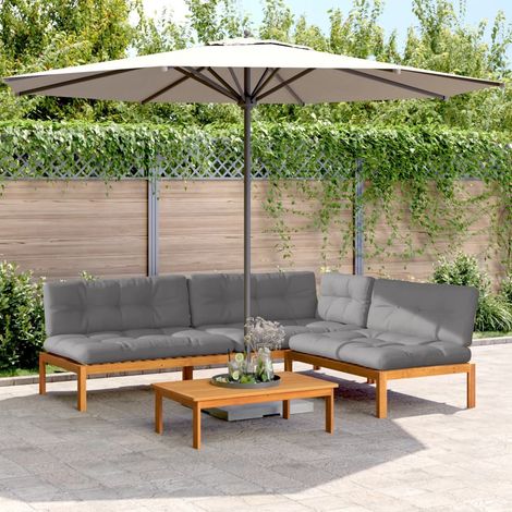 Salon palette de jardin avec coussins 4pcs bois d'acacia massif (1/5)