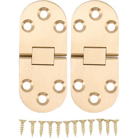 Lot de 2 charnières à rabat pliables en laiton, antirouille, à bords arrondis, ouverture à 180°, avec vis, pour table pliante et machine à coudre (2,5 mm / 0,10 po). (1/5)