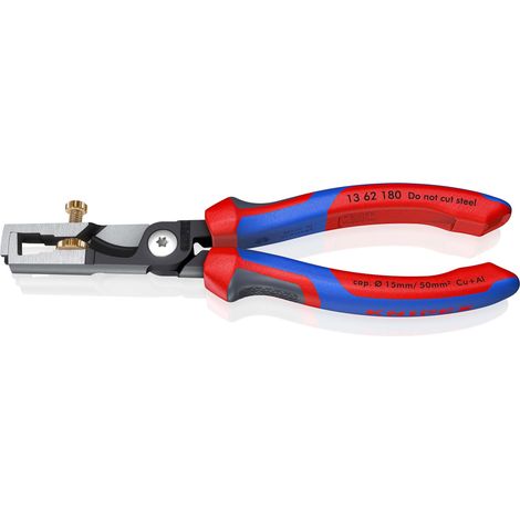 KNIPEX 13 62 180 StriX® Abisolierzangen mit Kabelschere mit Mehrkomponenten-Hüllen schwarz atramentiert 180 mm (1/8)