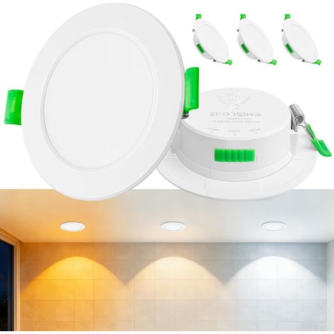 Lot de 3 Spot LED Encastrable 230V Blanc - Spots de plafond extra plats IP44 - Ø 68-75mm, 5W, 500lm, 2700K/4000K/6000K - Éclairage LED pour salle de bain, salon et cuisine