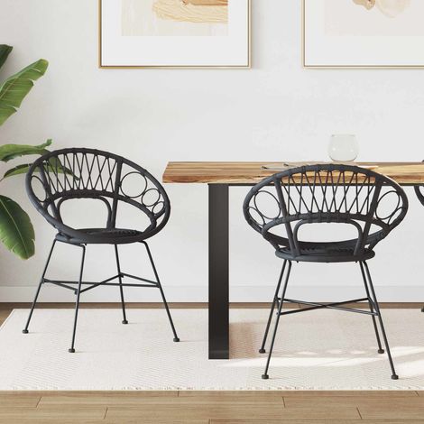 Esszimmerstuhl 2 pcs Schwarz 49 x 51 x 81 cm Rattan und Eisen