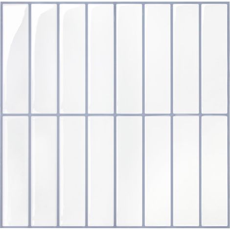 JSSEVN - Adhesive Kitchen Splashback, Off-White Vinyl 3D Wall Tiles, Waterproof Adhesive Wall Panels (12 Pieces, 30.5 x 30.5 cm) (1/5)