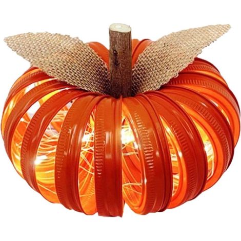 Citrouille Décorative - Citrouille Lumineuse en Bois et Métal avec 30 LED - Décoration de Table Halloween et Thanksgiving - Lot de 1 (1/5)