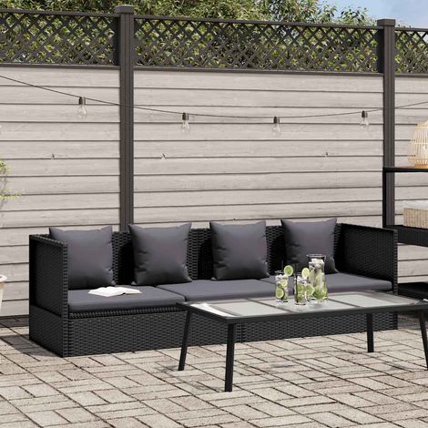 vidaXL Lettino da Giardino con Cuscini in Polyrattan Nero