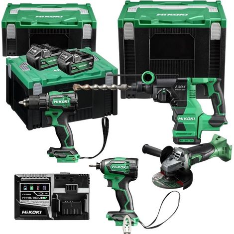 HIKOKI Pack 4 outils Perceuse + visseuse + meuleuse + perfo 18V 2x5Ah - PACK4OUT18V1 (1/5)