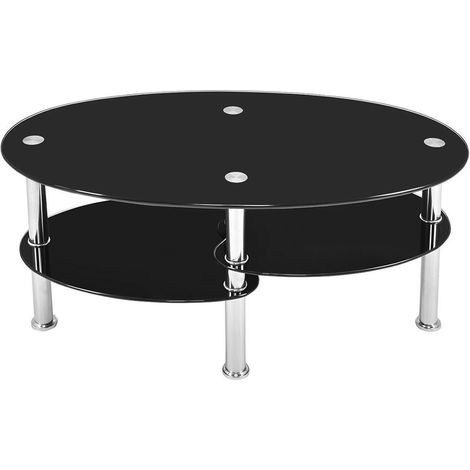 Table Basse en Verre Trempe Table de Salon avec 3 Etageres pour Salle, Salon, Chambre 90x50x43cm Noir 905043cm (1/4)