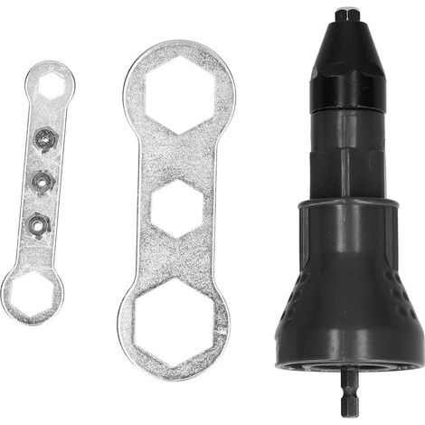 Elektrischer Nussbohrschrauber-Adapter, Akku-Nietadapter, schwarze Elektrowerkzeugausrüstung (1/5)