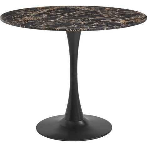 Tavolo da Pranzo Tondo 90 cm effetto marmo nero Base in Metallo nero Boca