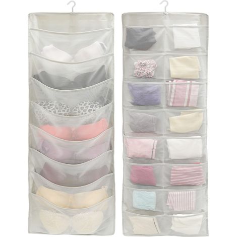 Organisateur de placard suspendu à 16 poches transparentes pour chaussures, sous-vêtements, chaussettes et soutiens-gorge (bleu) (1/5)