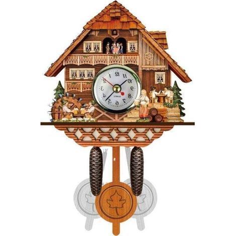 Horloge à coucou en bois - Grande horloge murale vintage - Horloge à pendule moderne en forme de nichoir - Décoration murale pour salon, chambre ou bureau