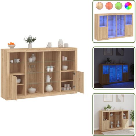 The Living Store Buffets avec lumières LED 3 pcs chêne sonoma bois d'ingénierie - Buffet Moderne - Meuble Rangement - Luminaire Led - Décoration Intérieure - Bibliothèque Murale (1/5)