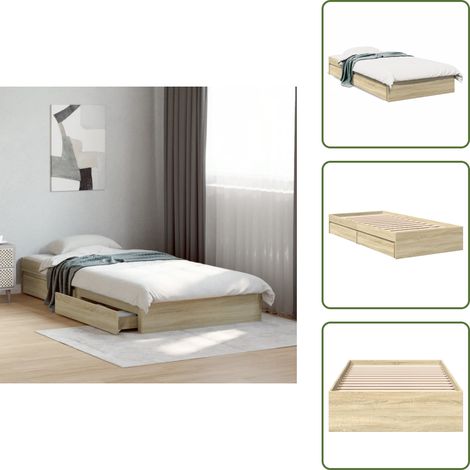 The Living Store Bettgestell mit Schubladen Sonoma-Eiche 100x200cm Holzwerkstoff - Bettesrahmen - Holzbettfundament - Doppelbett - Eiche Möbel - Schlafzimmer Dekoration (1/5)