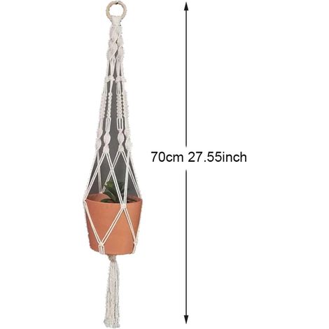 (Naturel 70 cm) Porte-plantes en macramé bohème coloré, tissé à la main en 100 % coton, pour pots de fleurs, bonsaïs et décoration intérieure. (1/4)