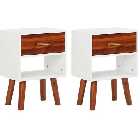Lot de 2 Tables de chevet - Bout de Canapé Armoires De Rangement Bois d'acacia massif 40x30x57 cm BV544001 - BonneVie (1/5)